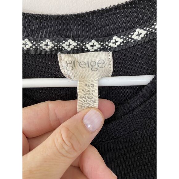 Greige Ribbed Minimalist Black Sleeveless Midi Dress Raw Edge Diagonal Hem LARGE - Picture 10 of 12